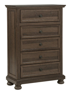 English Elm Contemporary Walnut Five Drawer Tall Chest Smooth Glides Warm Wood Bedroom Storage Brown / Walnut B2741P562495