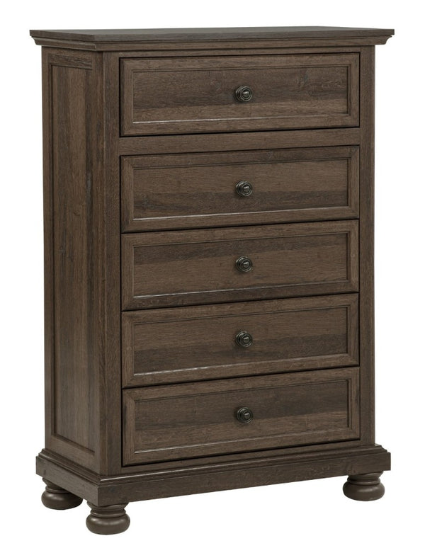 English Elm Contemporary Walnut Five Drawer Tall Chest Smooth Glides Warm Wood Bedroom Storage Brown / Walnut B2741P562495