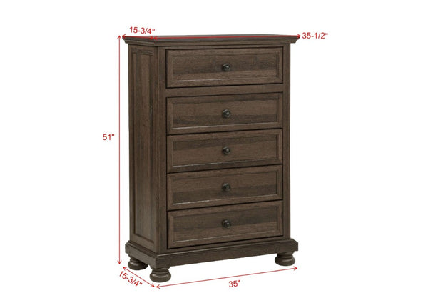 English Elm Contemporary Walnut Five Drawer Tall Chest Smooth Glides Warm Wood Bedroom Storage Brown / Walnut B2741P562495
