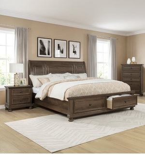 English Elm Contemporary Walnut Five Drawer Tall Chest Smooth Glides Warm Wood Bedroom Storage Brown / Walnut B2741P562495