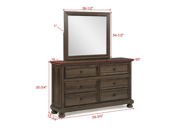 English Elm Contemporary Six Drawer Walnut Dresser with Smooth Glides for Modern Bedroom Storage Brown/Walnut B2741P562496