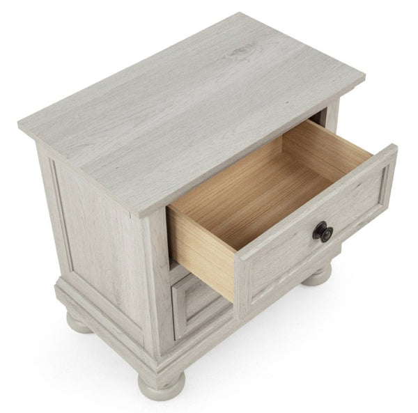 English Elm Contemporary Walnut Two Drawer Nightstand Warm Wood Grain Finish for Modern Bedrooms Antique White B2741P562507
