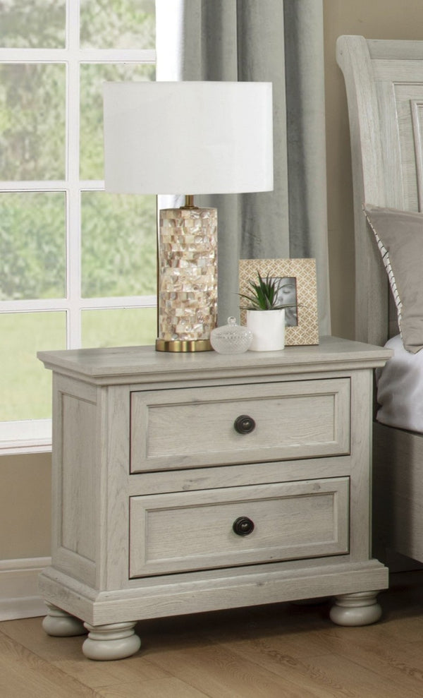 English Elm Contemporary Walnut Two Drawer Nightstand Warm Wood Grain Finish for Modern Bedrooms Antique White B2741P562507