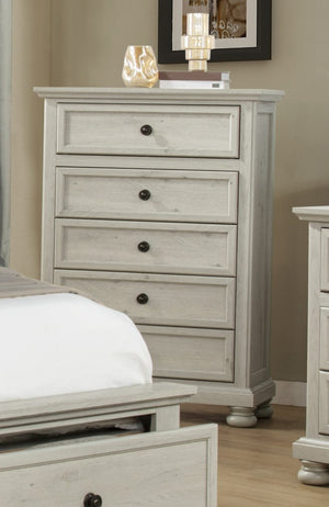 English Elm Contemporary Walnut Five Drawer Tall Chest Smooth Glides Warm Wood Bedroom Storage Antique White B2741P562509