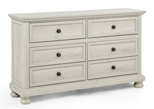 English Elm Contemporary Six Drawer Walnut Dresser with Smooth Glides for Modern Bedroom Storage Ancient White B2741P562566