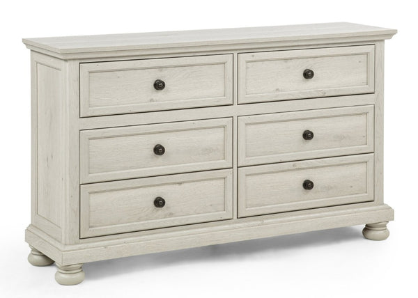English Elm Contemporary Six Drawer Walnut Dresser with Smooth Glides for Modern Bedroom Storage Ancient White B2741P562566