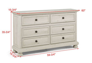 English Elm Contemporary Six Drawer Walnut Dresser with Smooth Glides for Modern Bedroom Storage Ancient White B2741P562566