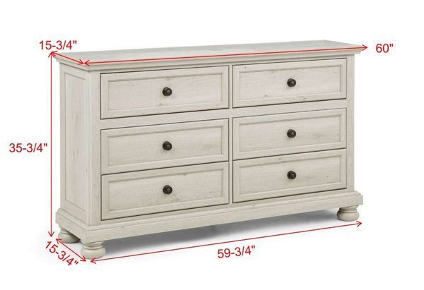 English Elm Contemporary Six Drawer Walnut Dresser with Smooth Glides for Modern Bedroom Storage Ancient White B2741P562566