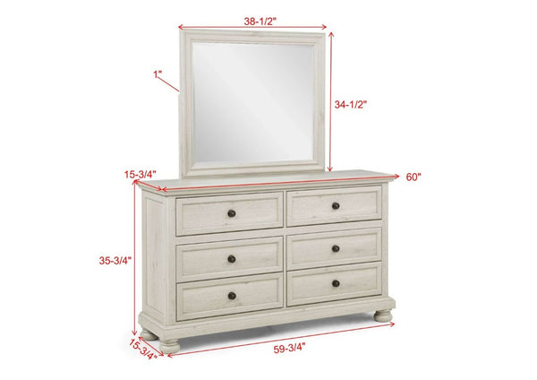English Elm Contemporary Six Drawer Walnut Dresser with Smooth Glides for Modern Bedroom Storage Ancient White B2741P562566