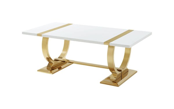 English Elm Contemporary Gold Trestle Base Rectangular Coffee Table White Top for Glam Living Rooms Gold/White B2741P564672