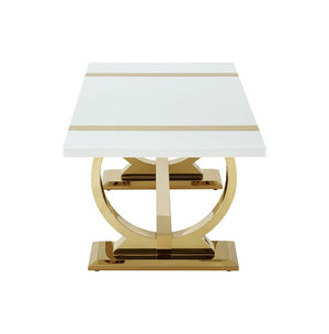 English Elm Contemporary Gold Trestle Base Rectangular Coffee Table White Top for Glam Living Rooms Gold/White B2741P564672