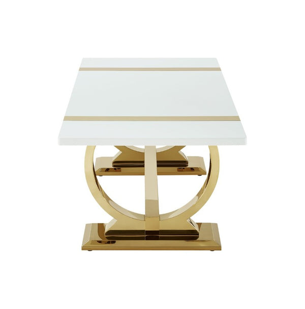 English Elm Contemporary Gold Trestle Base Rectangular Coffee Table White Top for Glam Living Rooms Gold/White B2741P564672