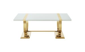 English Elm Contemporary Gold Trestle Base Rectangular Coffee Table White Top for Glam Living Rooms Gold/White B2741P564672
