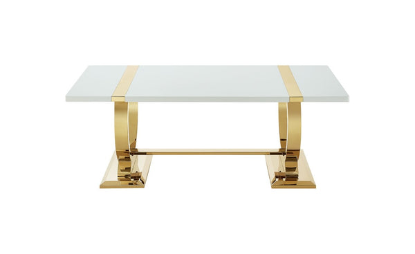 English Elm Contemporary Gold Trestle Base Rectangular Coffee Table White Top for Glam Living Rooms Gold/White B2741P564672