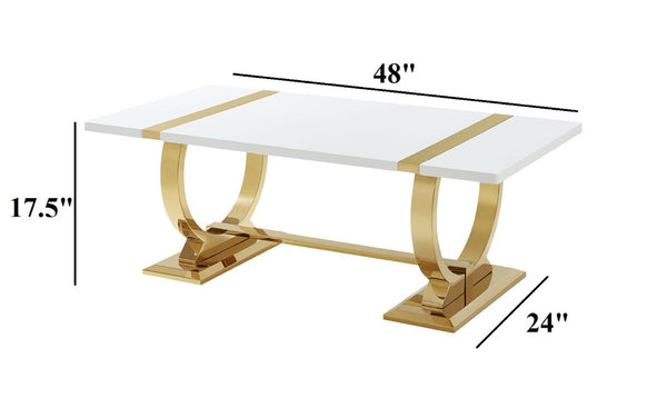 English Elm Contemporary Gold Trestle Base Rectangular Coffee Table White Top for Glam Living Rooms Gold/White B2741P564672