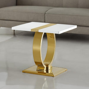 English Elm Gold Sculptural O-Base End Table with Polished Metal Frame for Upscale Living Rooms Gold, White B2741P564678