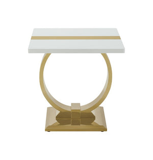 English Elm Gold Sculptural O-Base End Table with Polished Metal Frame for Upscale Living Rooms Gold, White B2741P564678
