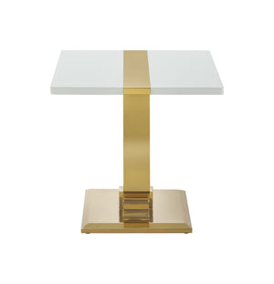 English Elm Gold Sculptural O-Base End Table with Polished Metal Frame for Upscale Living Rooms Gold, White B2741P564678