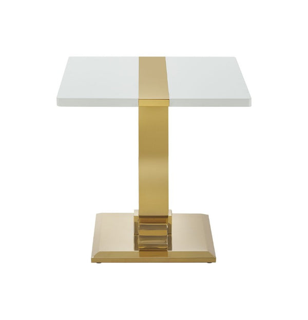 English Elm Gold Sculptural O-Base End Table with Polished Metal Frame for Upscale Living Rooms Gold, White B2741P564678
