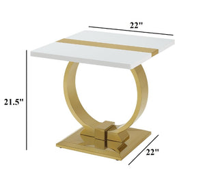 English Elm Gold Sculptural O-Base End Table with Polished Metal Frame for Upscale Living Rooms Gold, White B2741P564678