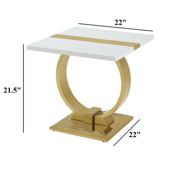 English Elm Gold Sculptural O-Base End Table with Polished Metal Frame for Upscale Living Rooms Gold, White B2741P564678