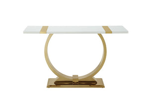 English Elm 1Pc Sofa Table Geometric Stainless Steel Trestle Base Open Frame Contemporary Console Gold, White B2741P564682