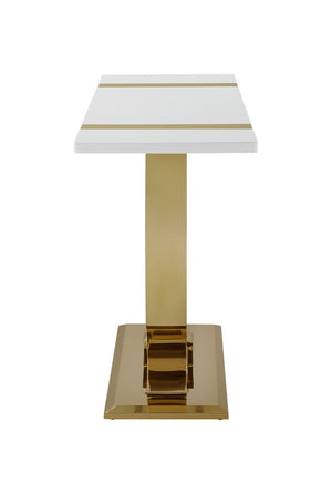 English Elm 1Pc Sofa Table Geometric Stainless Steel Trestle Base Open Frame Contemporary Console Gold, White B2741P564682
