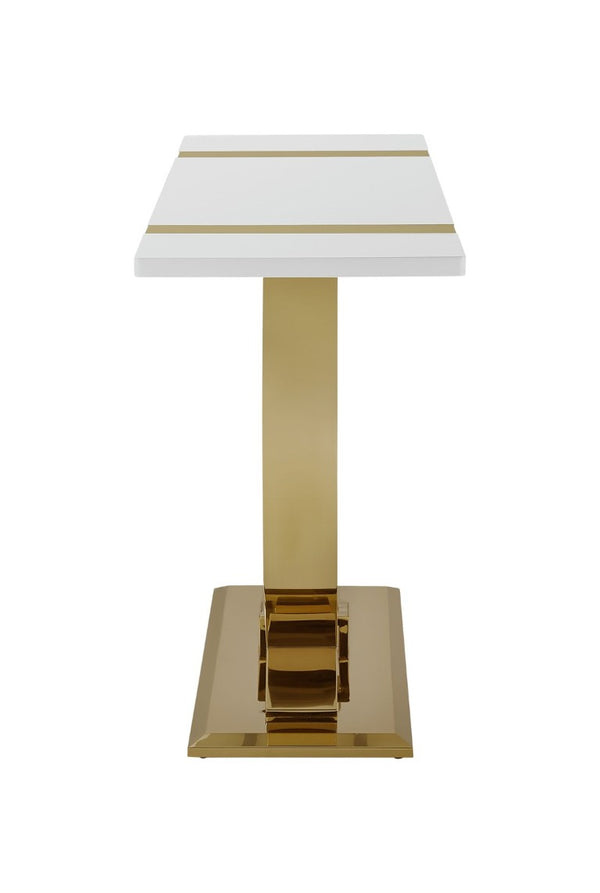English Elm 1Pc Sofa Table Geometric Stainless Steel Trestle Base Open Frame Contemporary Console Gold, White B2741P564682