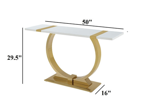 English Elm 1Pc Sofa Table Geometric Stainless Steel Trestle Base Open Frame Contemporary Console Gold, White B2741P564682