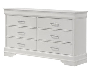 English Elm Modern Six Drawer Dresser White Wood Veneer with Crystal Tufted Pulls for Bedroom Storage B2741P564699