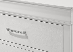 English Elm Modern Six Drawer Dresser White Wood Veneer with Crystal Tufted Pulls for Bedroom Storage B2741P564699