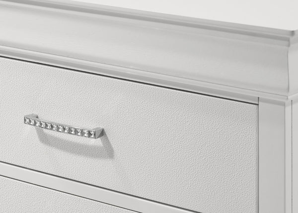 English Elm Modern Six Drawer Dresser White Wood Veneer with Crystal Tufted Pulls for Bedroom Storage B2741P564699