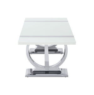 English Elm Contemporary Rectangular Coffee Table White Engineered Top Polished Silver Trestle Base B2741P564704
