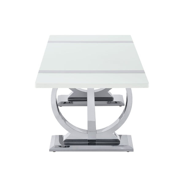English Elm Contemporary Rectangular Coffee Table White Engineered Top Polished Silver Trestle Base B2741P564704