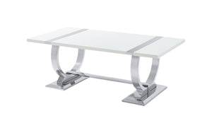 English Elm Contemporary Rectangular Coffee Table White Engineered Top Polished Silver Trestle Base B2741P564704