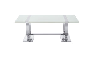 English Elm Contemporary Rectangular Coffee Table White Engineered Top Polished Silver Trestle Base B2741P564704