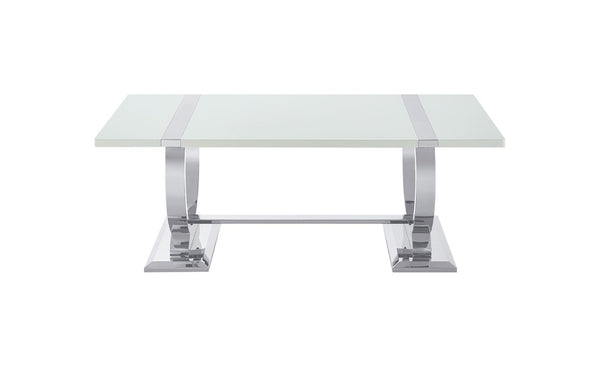 English Elm Contemporary Rectangular Coffee Table White Engineered Top Polished Silver Trestle Base B2741P564704
