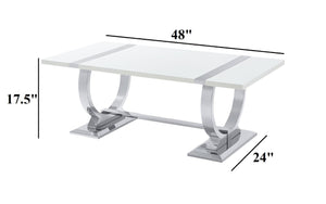 English Elm Contemporary Rectangular Coffee Table White Engineered Top Polished Silver Trestle Base B2741P564704