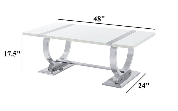 English Elm Contemporary Rectangular Coffee Table White Engineered Top Polished Silver Trestle Base B2741P564704