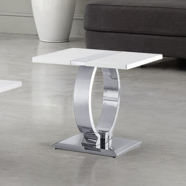 English Elm Gold Sculptural O-Base End Table with Polished Metal Frame for Upscale Living Rooms Silver, White B2741P564705