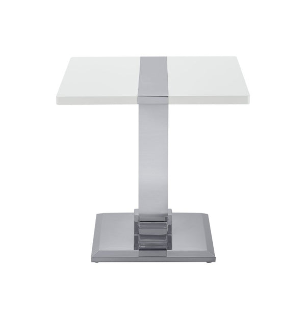 English Elm Gold Sculptural O-Base End Table with Polished Metal Frame for Upscale Living Rooms Silver, White B2741P564705
