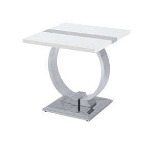 English Elm Gold Sculptural O-Base End Table with Polished Metal Frame for Upscale Living Rooms Silver, White B2741P564705