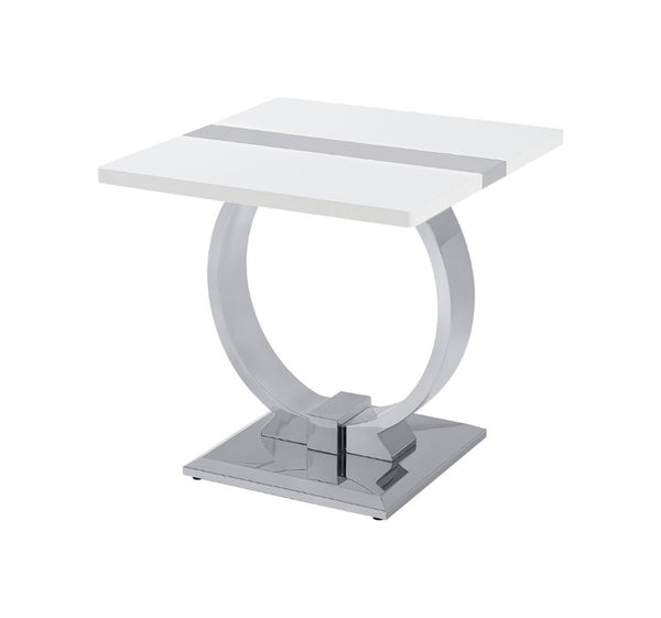 English Elm Gold Sculptural O-Base End Table with Polished Metal Frame for Upscale Living Rooms Silver, White B2741P564705