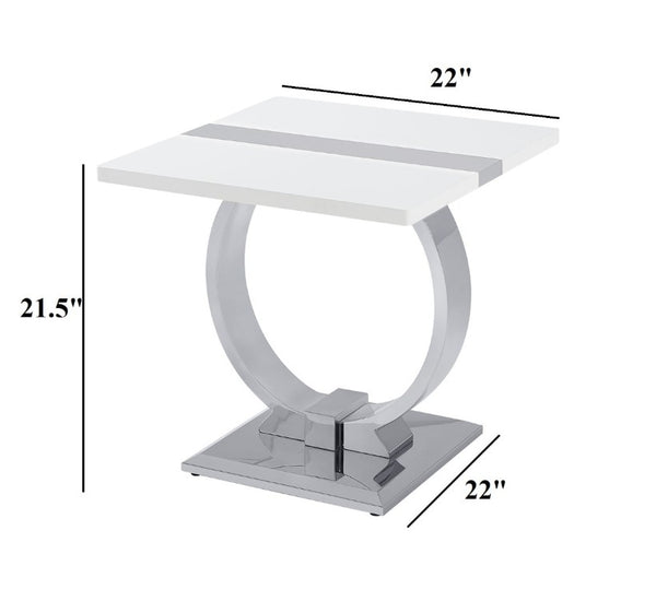 English Elm Gold Sculptural O-Base End Table with Polished Metal Frame for Upscale Living Rooms Silver, White B2741P564705