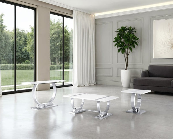 English Elm Gold Sculptural O-Base End Table with Polished Metal Frame for Upscale Living Rooms Silver, White B2741P564705