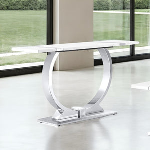 English Elm 1Pc Sofa Table Geometric Stainless Steel Trestle Base Open Frame Contemporary Console Silver, White B2741P564709