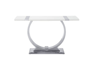 English Elm 1Pc Sofa Table Geometric Stainless Steel Trestle Base Open Frame Contemporary Console Silver, White B2741P564709