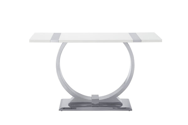 English Elm 1Pc Sofa Table Geometric Stainless Steel Trestle Base Open Frame Contemporary Console Silver, White B2741P564709