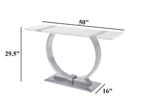 English Elm 1Pc Sofa Table Geometric Stainless Steel Trestle Base Open Frame Contemporary Console Silver, White B2741P564709