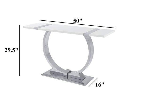 English Elm 1Pc Sofa Table Geometric Stainless Steel Trestle Base Open Frame Contemporary Console Silver, White B2741P564709
